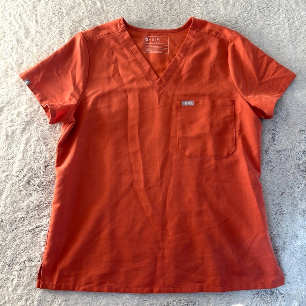 FIGS Catarina One-Pocket Scrub Top Clay Orange V-Neck Womens‎ Large FW1000N FLAW